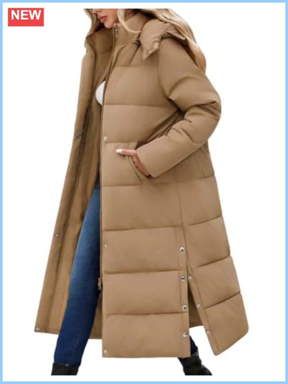 Waterproof Long Maxi Down Puffer Coat Faux Fur Hood
